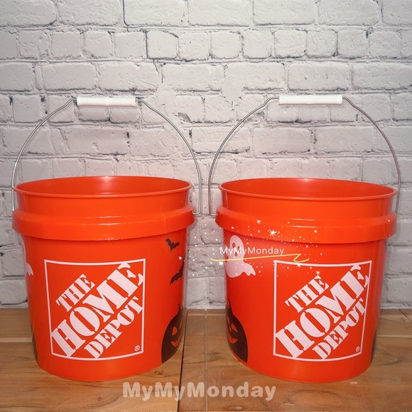 2 X Home Depot Halloween Ghost Pumpkin Bat Trick or Treat Bucket 2 Gal - Picture 3 of 4